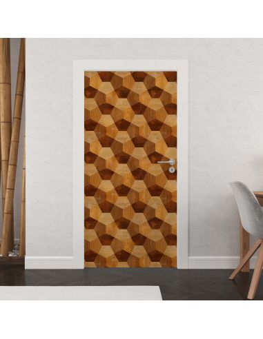 Sticker porte déco design effet 3D bois