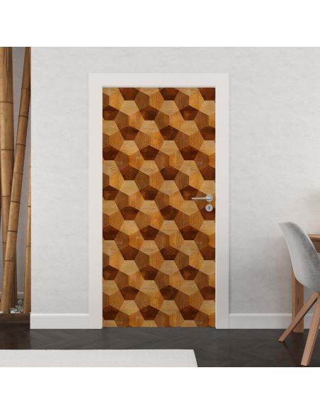 Sticker porte déco design effet 3D bois