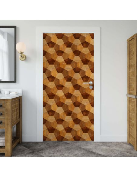 Sticker porte déco design effet 3D bois