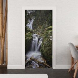 Sticker porte décor nature cascade d'eau 