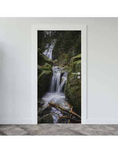 Sticker porte décor nature cascade d'eau 