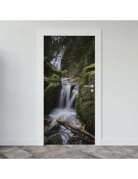 Sticker porte décor nature cascade d'eau 