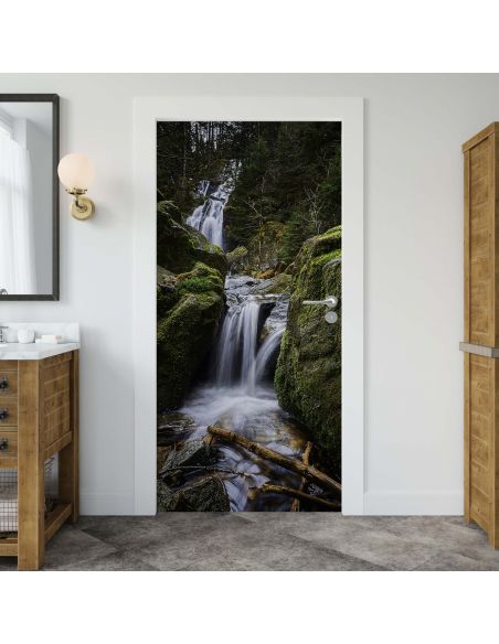 Sticker porte décor nature cascade d'eau 