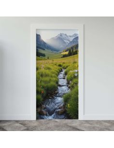 Sticker porte paysage montagne