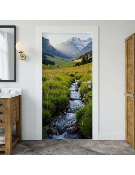 Sticker porte paysage montagne