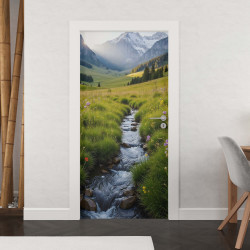 Sticker porte paysage montagne