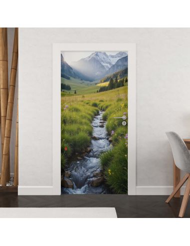 Sticker porte paysage montagne