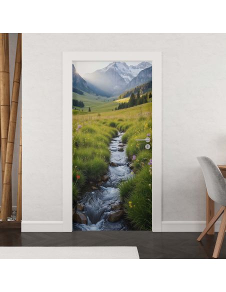 Sticker porte paysage montagne
