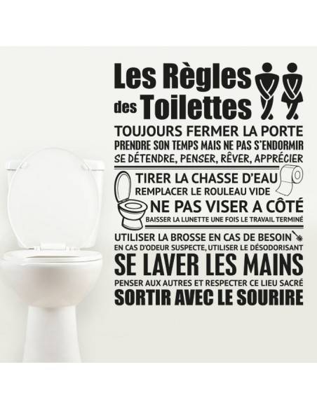 Affiche WC Les Règles des Toilettes. Poster Mural WC Blanc Brillant
