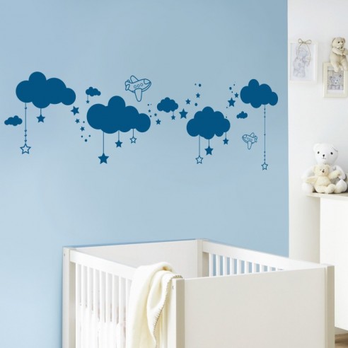 stickers décor corde nuages