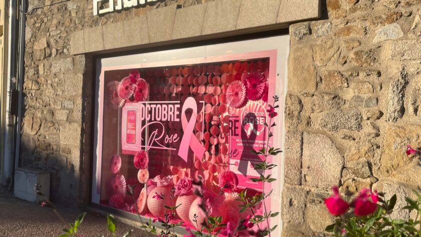 Décoration de vitrine Octobre Rose avec sticker imprimé
