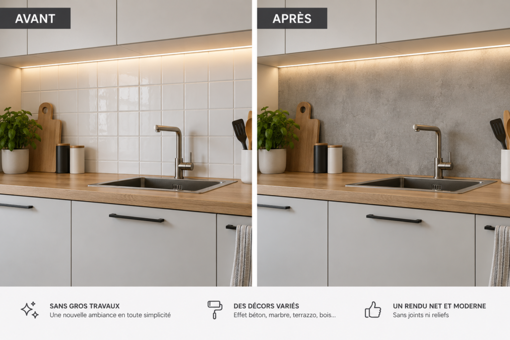 cuisine avec une nouvelle crédence décorative.