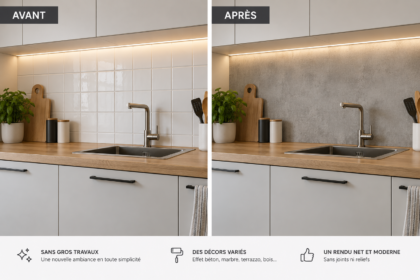 cuisine avec une nouvelle crédence décorative.
