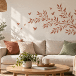Sticker mural végétal coloré dans un salon aux tons naturels