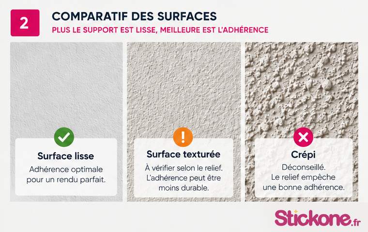 Un mur peint, lisse, propre et suffisamment sec constitue un support adapté à la pose d'un sticker mural.