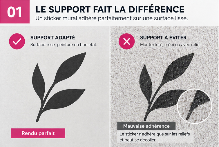 Différence entre un mur lisse et un mur texturé pour poser un sticker mural